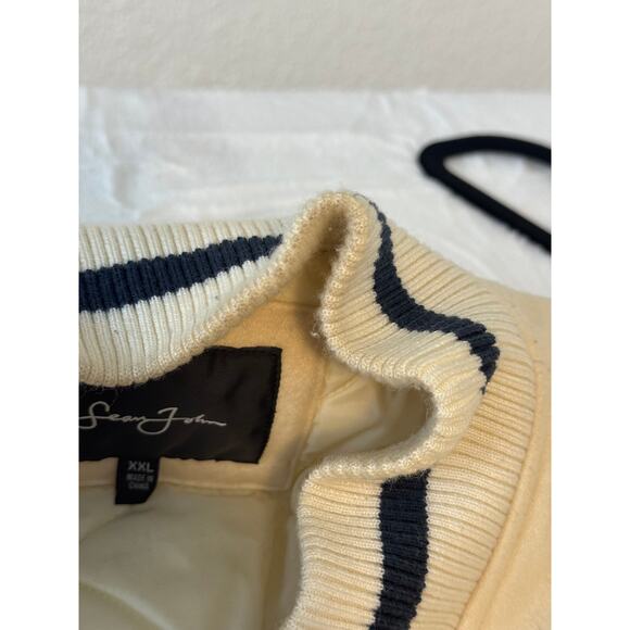 Sean John Men’s XXL Wool Varsity Bomber Jacket Cream Navy Crest - Picture 5 of 8